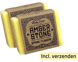 Amberblokjes 2x 'Boles d'olor Spring Flowers' - Incl. verzenden - Geel - Lentebloemen - Amber stone blokjes - Geurblokje - Geurverfrisser - Luchtverfrisser - Huisparfum - Parfum - Fris - Wc - Toilet - Kleding - Kast - Lade - Brander - Ontspanning