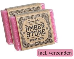 Amberblokjes 2x 'Boles d'olor Spring Rose' - Inclusief verzenden - Rood - Roos - Rozen - Amber stone blokjes - Geurblokje - Geurverfrisser - Luchtverfrisser - Huisparfum - Parfum - Fris - Wc - Toilet - Kleding - Kast - Lade - Brander - Ontspanning