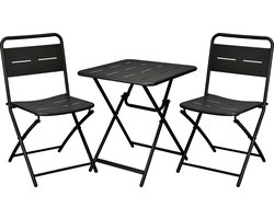 Ambiance Bistroset - Metaal - 3-delig - 2 Bistrostoelen en 1 Bistrostafel - Inklapbaar - Mat Zwart