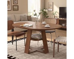 AMBIANCE Multifunctionele Ronde Eettafel - Uitschuifbaar 100-140 cm - Walnoot Look met Open Schap