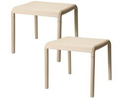 Ambiance tuin bijzettafeltje - 2x - beige - kunststof - 45 x 45 x 41 cm - koffietafel - handig naast je luie stoel