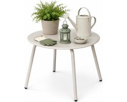 Ambiance Tuin bijzettafeltje - beige - metaal - Dia 50 cm - Hoogte 40 cm - rond - koffietafel