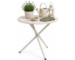 Ambiance Tuin bijzettafeltje - creme wit - metaal - Dia 48 cm - Hoogte 48 cm - rond - koffietafel