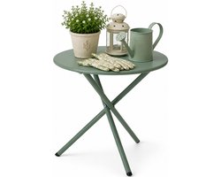Ambiance Tuin bijzettafeltje - groen - metaal - Dia 48 cm - Hoogte 48 cm - rond - koffietafel