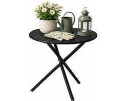 Ambiance Tuin bijzettafeltje - zwart - metaal - Dia 48 cm - Hoogte 48 cm - rond - koffietafel