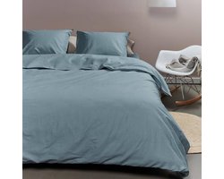 Ambiante Cotton Uni dekbedovertrek - Effen - Tweepersoons - 200x200/220 cm - Blauw