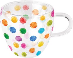 Ambiente set van 4 dubbelwandige glazen met polka dots gekleurde print Borosilicate glass 0.2 L - Ø 10 - h 9,5 cm