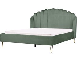 AMBILLOU - Tweepersoonsbed - Groen - 160 x 200 cm - Fluweel