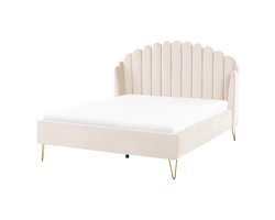 AMBILLOU - Tweepersoonsbed - Lichtbeige - 140 x 200 cm - Fluweel