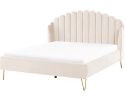 AMBILLOU - Tweepersoonsbed - Lichtbeige - 160 x 200 cm - Fluweel