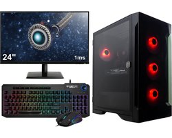 AMD Ryzen 7 5700G 8-Core All In One Game PC SET Compleet met RGB LED verlichting in Behuizing - 24" 1ms Monitor - Gaming Toetsenbord en Muis - 16GB (2x8) RAM - 500GB M.2 SSD - WiFi - Windows 11 Pro (Fortnite, Roblox, Minecraft, LoL, Apex Legends)