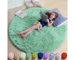 Amdrebio Rond vloerkleed, saliegroen, diameter 152 cm, zacht en pluizig tapijt voor slaapkamer, kinderkamer of babykamer, schattig shaggy vloerkleed voor studentenkamer of tienerkamer, knuffelzacht