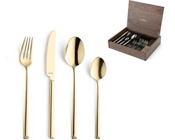 Amefa Metropole - 24-delige bestekset - voor 6 personen - hoogglans - goud - in luxe houten kist