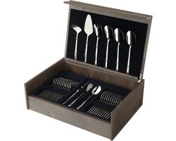 Amefa Metropole - 78-delige bestekset - voor 12 personen - hoogglans - zilverkleurig - in luxe houten kist