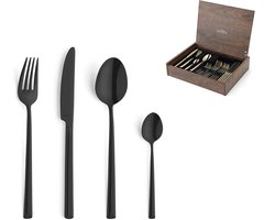 Amefa - Metropole Zwart - 24-delige bestekset - in luxe houten kist - voor 6 personen - hoogglans - goud - 6 persoons