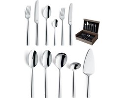 Amefa Moderno - 78-delige bestekset - voor 12 personen - hoogglans - zilverkleurig - in luxe houten kist