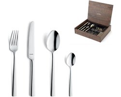 Amefa - Moderno - Bestekset met houten kist - 24 delig voor 6 personen - Zilver - RVS - Vaatwasmachinebestendig