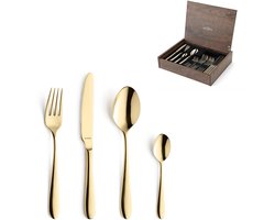 Amefa Oxford - 24-delige bestekset - voor 6 personen - hoogglans - goud - in luxe houten kist