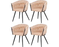 Amelia - Eetkamerstoel - set van 4 - Crème - Fluweel - Zwart metaal