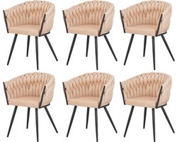 Amelia - Eetkamerstoel - Set van 6 - Crème - Fluweel - Zwart metaal