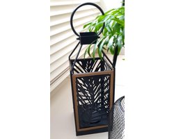 Amennis Trading - Windlicht - Lantaarn - Zwart - met blad motief - 15x15x38 cm.