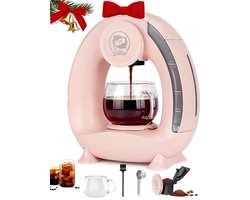 Americano Koffiezetapparaat voor gemalen koffie, 2-in-1 koffiezetapparaat, Mini One Cup koffiebrouwer/theemaker met koffiefilter, elektrisch koffiezetapparaat mini, 120-240 ml, roze