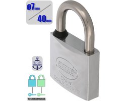 AMIG Hangslot met Sleutel RVS Ø7/40mm - Standaard Beugel Buiten Weerbestendig