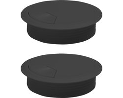 AMIG Kabeldoorvoer - 2x - kunststof dop met opening - Dia 60 mm x H20 mm - zwart - afsluitdoppen voor bureaus