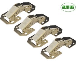 AMIG Kastscharnier Meubelscharnier met veer 100mm – 4 stuks – Easy-ON - Vernikkeld Staal – 90 graden – inkl. Schroeven