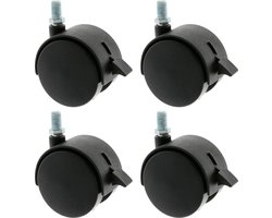AMIG meubelwiel/zwenkwiel met rem - 4x - D50mm - M10 schroefbevestiging - 50kg - zwart