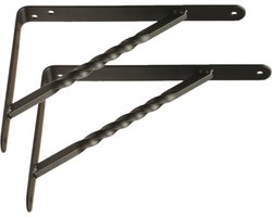 AMIG Plankdrager/steun/beugel Spiraal - 2x - metaal - zwart - H200 x B150 mm - Tot 225 kg - boekenplank steunen