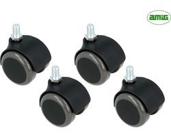 AMIG Set van 4 Meubelwielen 50mm - Kunststof Zwenkwielen zonder rem - Schroefbevestiging M8 - 100-150KG Draagvermogen