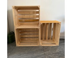 AMISHOUT - 3x Kist set - 3 fruitkisten 50x40x30 cm - Naturel