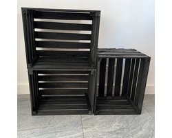 AMISHOUT - 3x kist set - 3 zwarte fruitkisten 50x40x30 cm