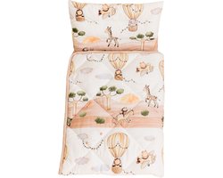 Amisly Peuter dekbed - Peuterdekbed - Afmeting 120x150 cm - 4 Seizoenen dekbed - Anti Allergisch - Katoen -Beige Safari Print - Natuurlijke Stof - Ademend - Inclusief Kussen