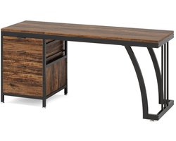 Amolass - Bureau - Computerbureau - 3 Lades - Kantoorbureau - Hout - Industrieel - 75x50x150cm - 100kg Draagvermogen - Bruin