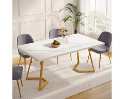 Amolass - Eettafel - Keukentafel - Kunstmarmer - 140x80x75cm - Rechthoek - 8 Personen - Scandinavisch Design - Ruime Tafel