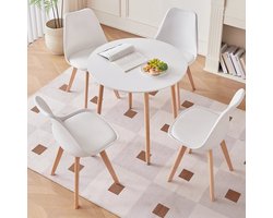 Amolass - Eettafel met Stoelen - Scandinavisch - Eettafelset - Eetkamerset - Eetkamer Stoelen - Set van 4-Stoelen - Wit