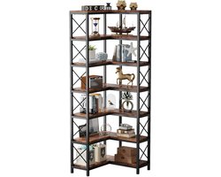 Amolass - Kast - Boekenkast - Opbergkast - Boekenrek - Hoekkast - 60x60x200 cm - Met 7-planken - Bruin - Modern/Industrieel
