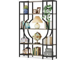 Amolass - Kast Industrieel - Boekenkast - Stellingkast Woonkamer - Vitrinekast - Opbergkast - 5 Planken - Zwart Metaal - 169x104x30cm