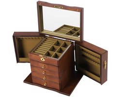 Amolass - Sieradendoos - Juwelendoos - Sieradenhouder - Voor Volwassenen - Hout - 27×19,2×24,3cm - Veilig Opbergen - 5-Lagen