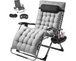 Amolass - Tuinstoel - Ligstoel - Verstelbaar - Met Kussens - Relaxstoel - Zero Gravity Stoel - Grijs - 4 Standen - Met Bekerhouder