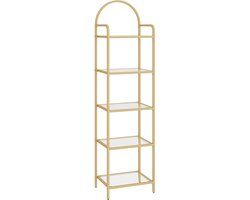 Amolass - Vitrinekast - Met Glas - Boekenkast - Opbergrek - Goud Kleurig - 150x40x30cm - 5 Planken - Decoratief Rek - Modern Design