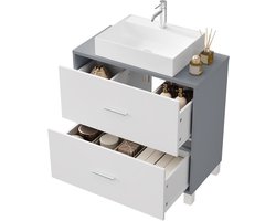 Amolass - Wastafel Onderkast - Met Uitsparing - Wastafelmeubel met Gat - Badkamermeubel - Opbergruimte - 60x60x30cm - Grijs/Wit