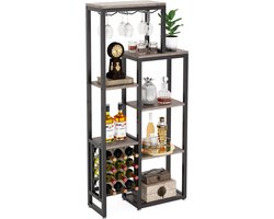 Amolass - Wijnrek - Wijnkast - Wijnglazenhouder - 9-Glazen - Muur - Staand - 12 Flessen - 175x30x80cm - Metaal/Hout - Industrieel