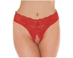 Amorable - Kanten String Met Open Kruis - Rood - One Size