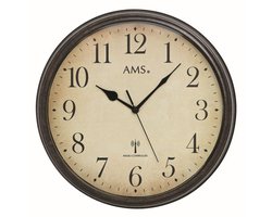 AMS 5962 Wandklok, radiogestuurde klok, vintage, klok stijl, metalen behuizing in antieke houtlook, decoratieklok
