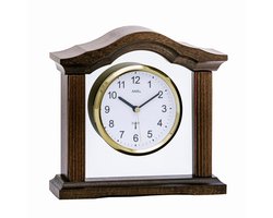 AMS F5139/1 - Tafelklok - Wandklok - Analoog - Overig - Massief houten kast - Walnoot gelakt - Bedrukt Mineraalglas - Radiogestuurde tijdsaanduiding - Cijfers - DonkerBruin - Transparant - Goudkleurig - Wit