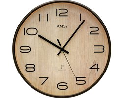 AMS F5502 - Wandklok - Analoog - Hout - Radiogestuurde tijdsaanduiding - Mineraal Glas - Antraciet gelakt - Zwart - Beige - 35 cm ø