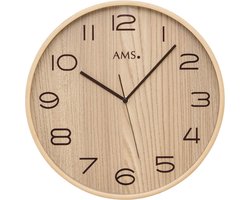 AMS F5514 - Wandklok - Analoog - Radiogestuurde tijdsaanduiding - Hout - Mineraal glas - Bruin - 32 cm ø